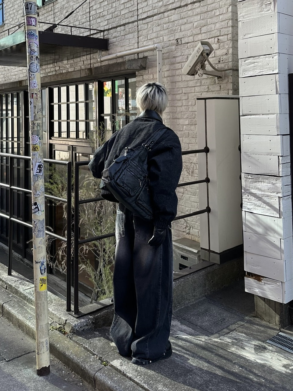 大阪店WEB限定【Chikashitsu +】cropped leather collar denim jacket