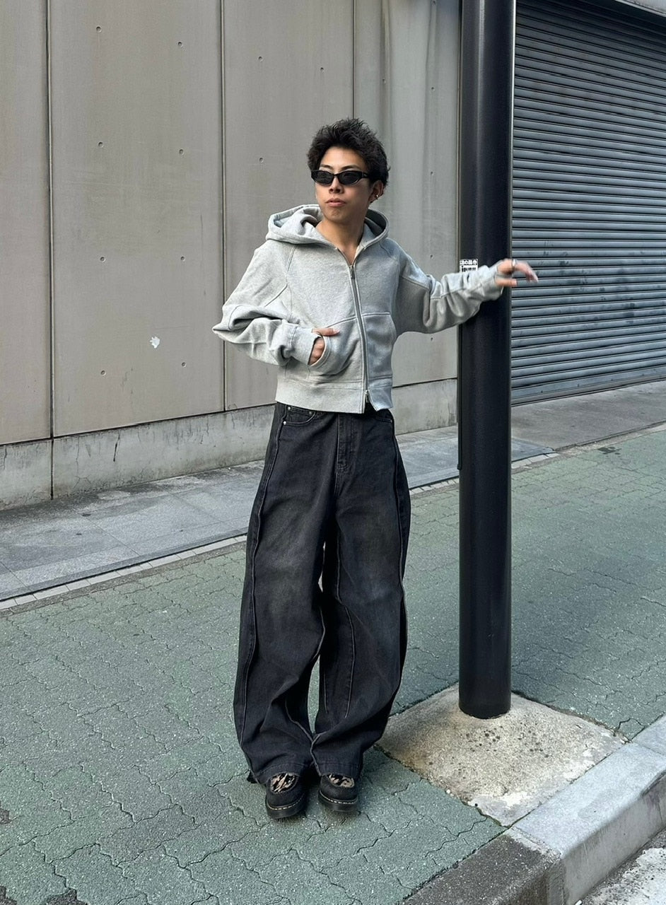 受注制【Chikashitsu +】wide curve denim pants
