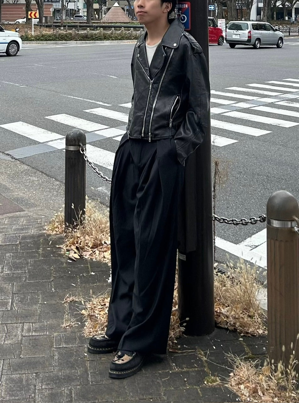 受注制【Chikashitsu +】aging wash cropped riders jacket