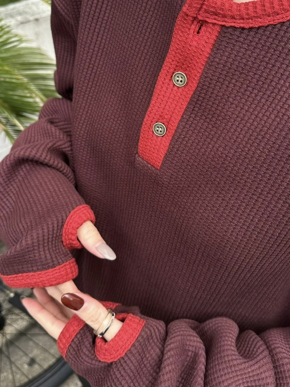 受注制【youll】henry neck waffle long tee (2color)