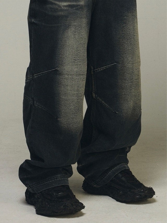 【BLR BLUER】EMBOSSED WAVE WASHING WIDE DENIM PANTS
