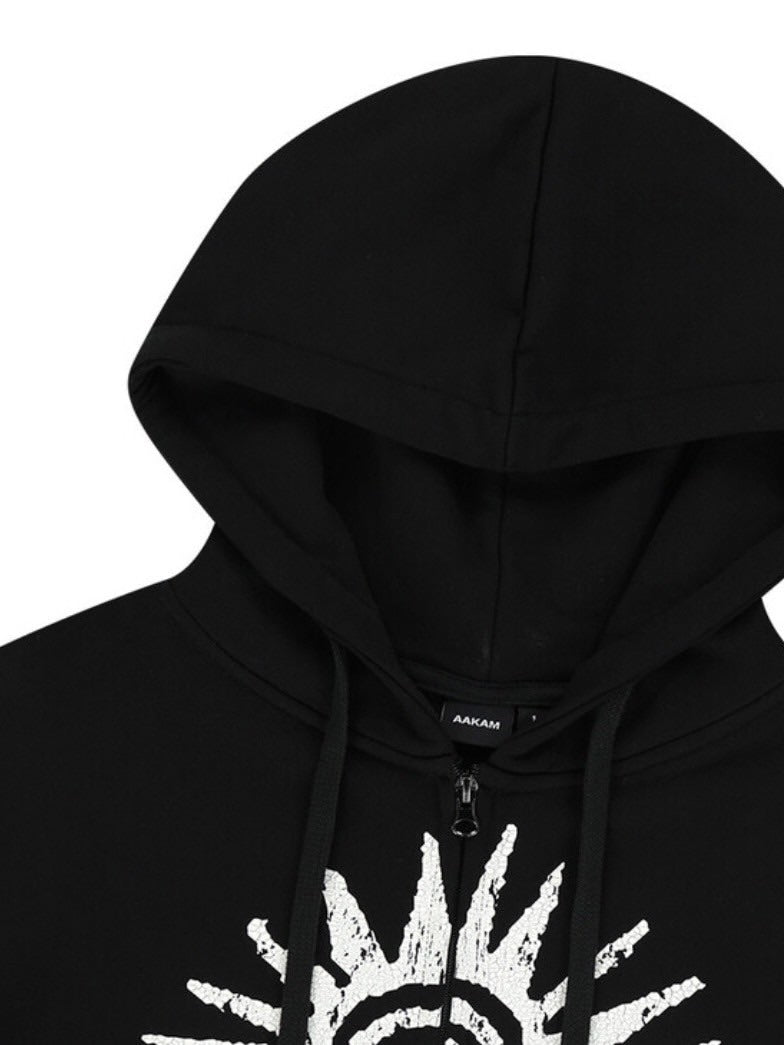 【AAKAM】Cracked Sun Zip-Up Hoodie