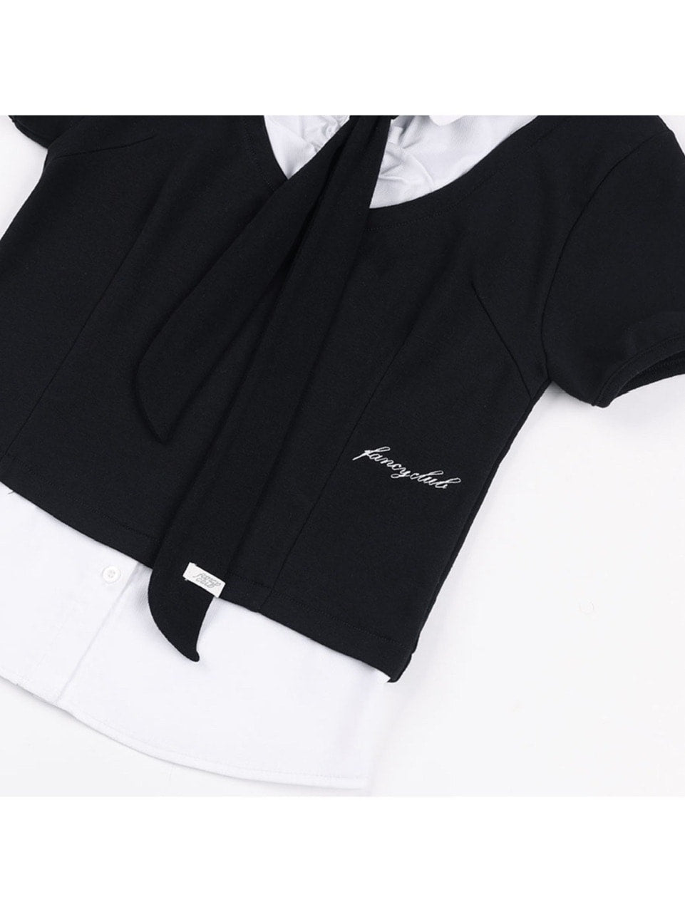 【FANCY CLUB】PREPPY RIBBON TIE SHIRT / 【ファンシークラブ】プレッピーリボンタイレイヤード半袖シャツ