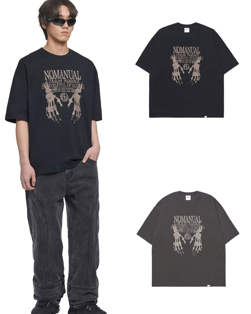 【NOMANUAL】SKELETON HANDS T-SHIRT / 【ノーマニュアル】スケルトンハンドロゴ半袖Tシャツ