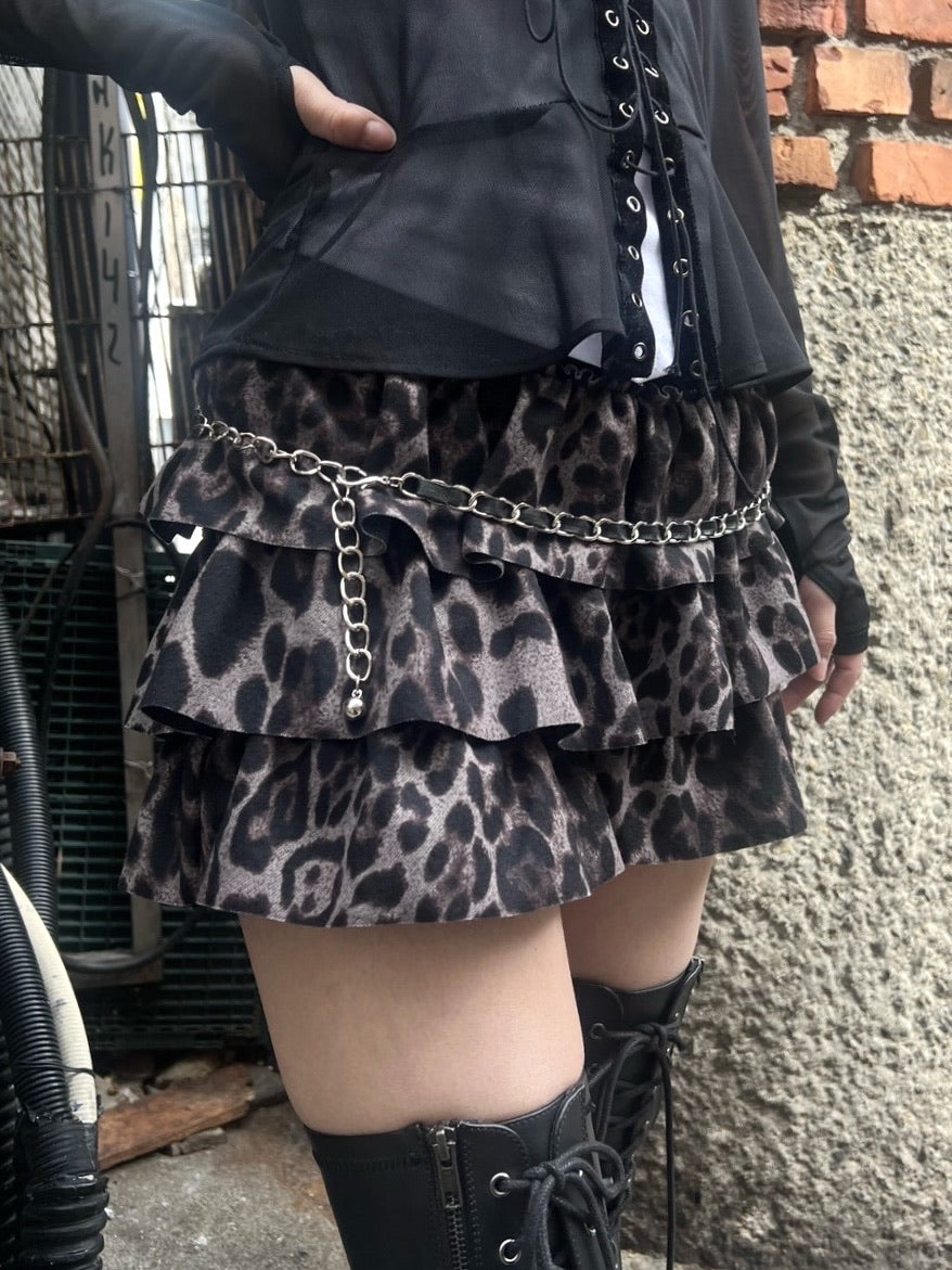 受注制【Never mind the XU】leopard frill mini skirt (2color)