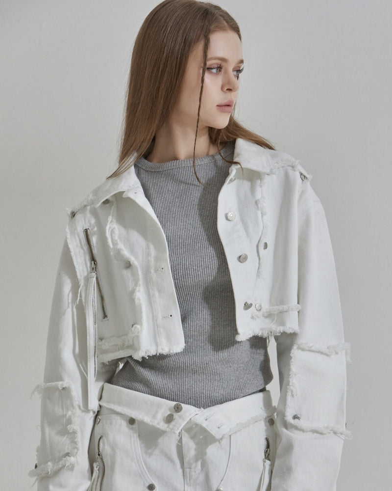 【GATELESS】FRINGE CROPPED DENIM JACKET