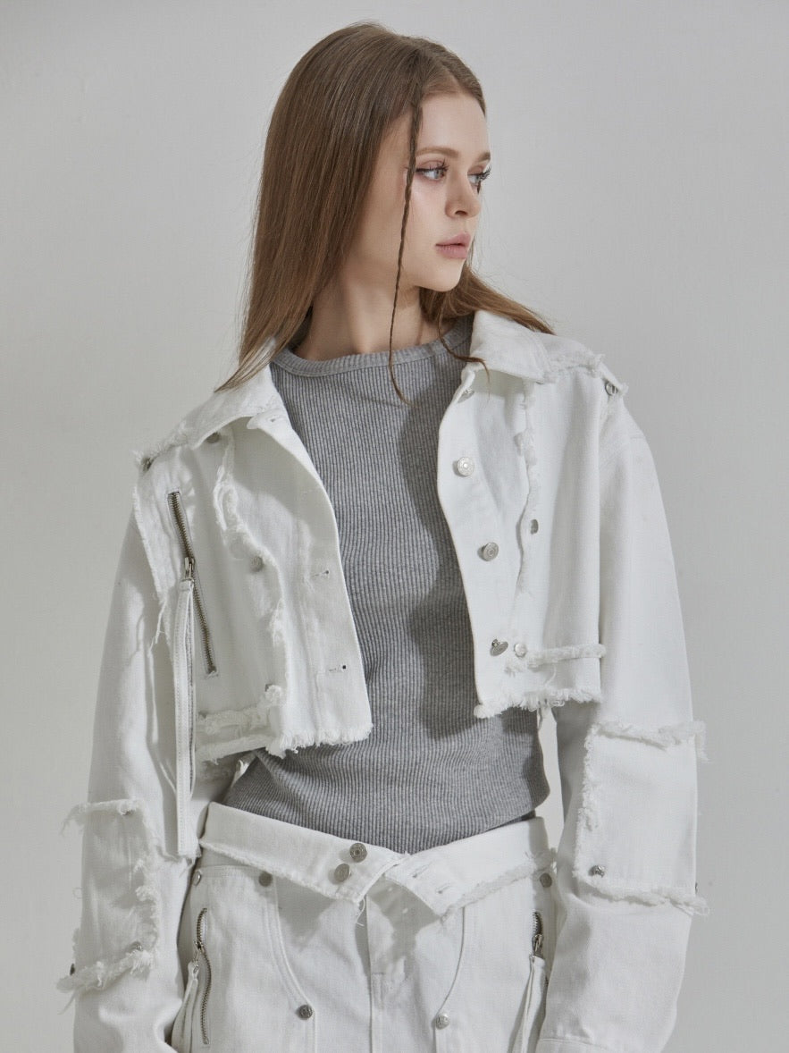 【GATELESS】FRINGE CROPPED DENIM JACKET