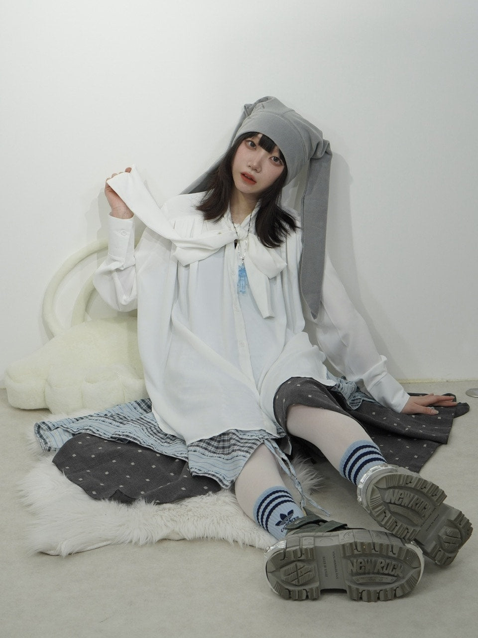 国際配送【Nerd out XU】reversible asymmetry drawstring skirt