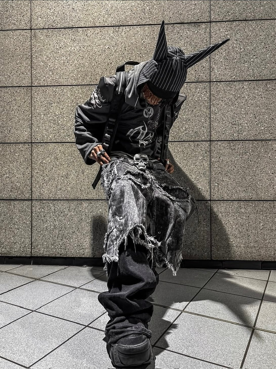 【Cozy world Wide】"005 CHAOS DREAM" WAXED GREY LAYER PANTS