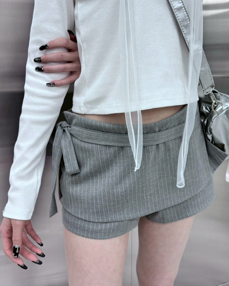 受注制【nmtc +】stripe rap pants (3color) / 【エヌエムティーシープラス】ストライプボーダーラップスカートパンツ