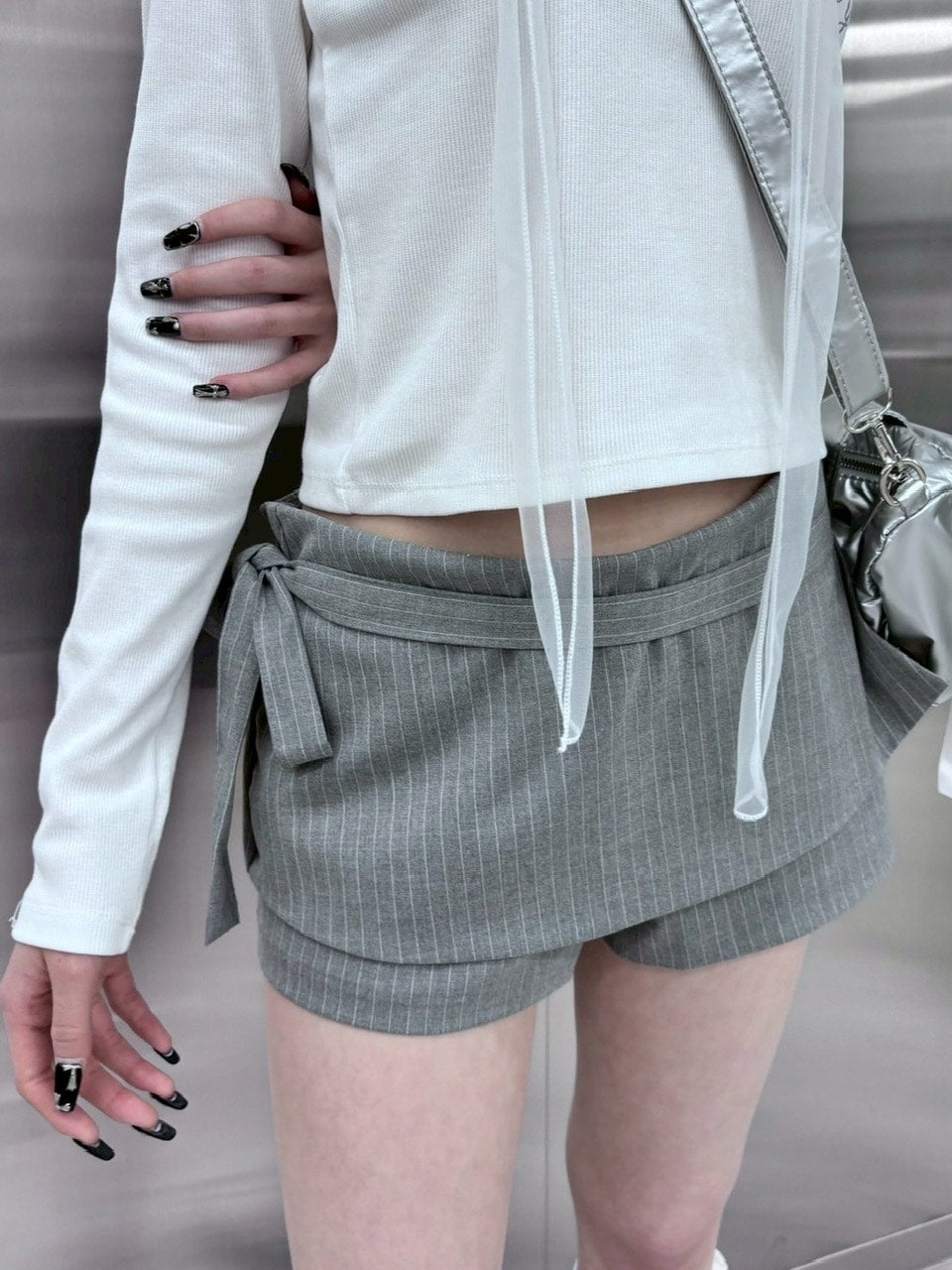 受注制【nmtc +】stripe rap pants (3color) / 【エヌエムティーシープラス】ストライプボーダーラップスカートパンツ