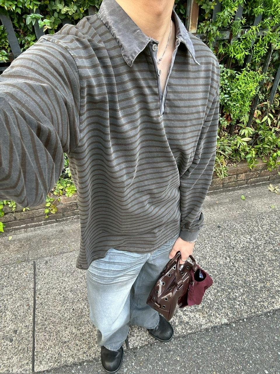 受注制【youll】pigment border polo long tee (2color)