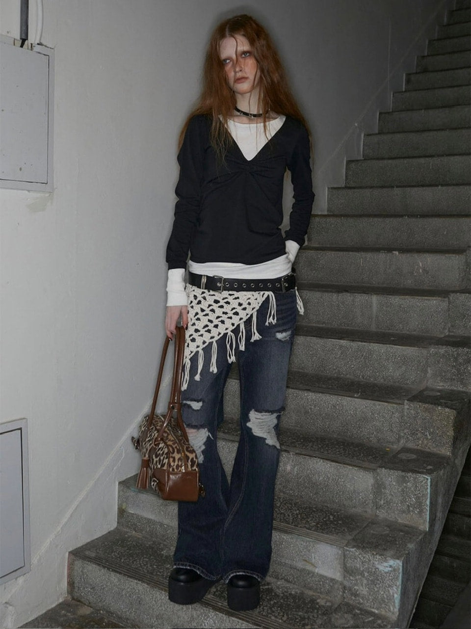 【NOT KNOWING】Back Strap Layered Top / 【ノットノーイング】バックストラップレイヤード長袖Tシャツ