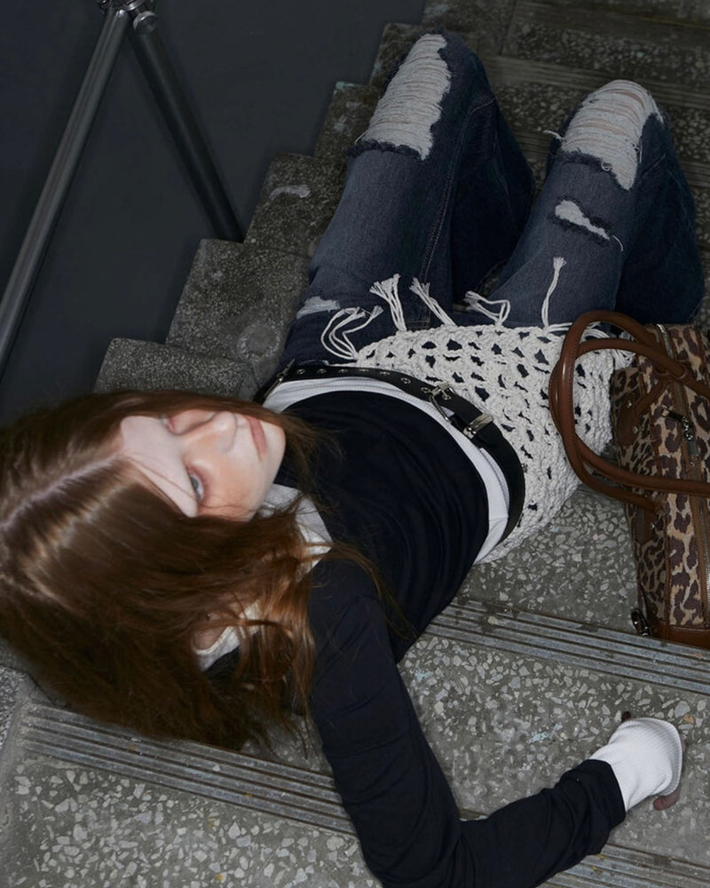 【NOT KNOWING】Destroyed Flared Jean