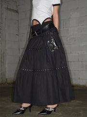 【NOT KNOWING】Tiered Eyelet Maxi Skirt / 【ノットノーイング】ティアードアイレットマキシスカート