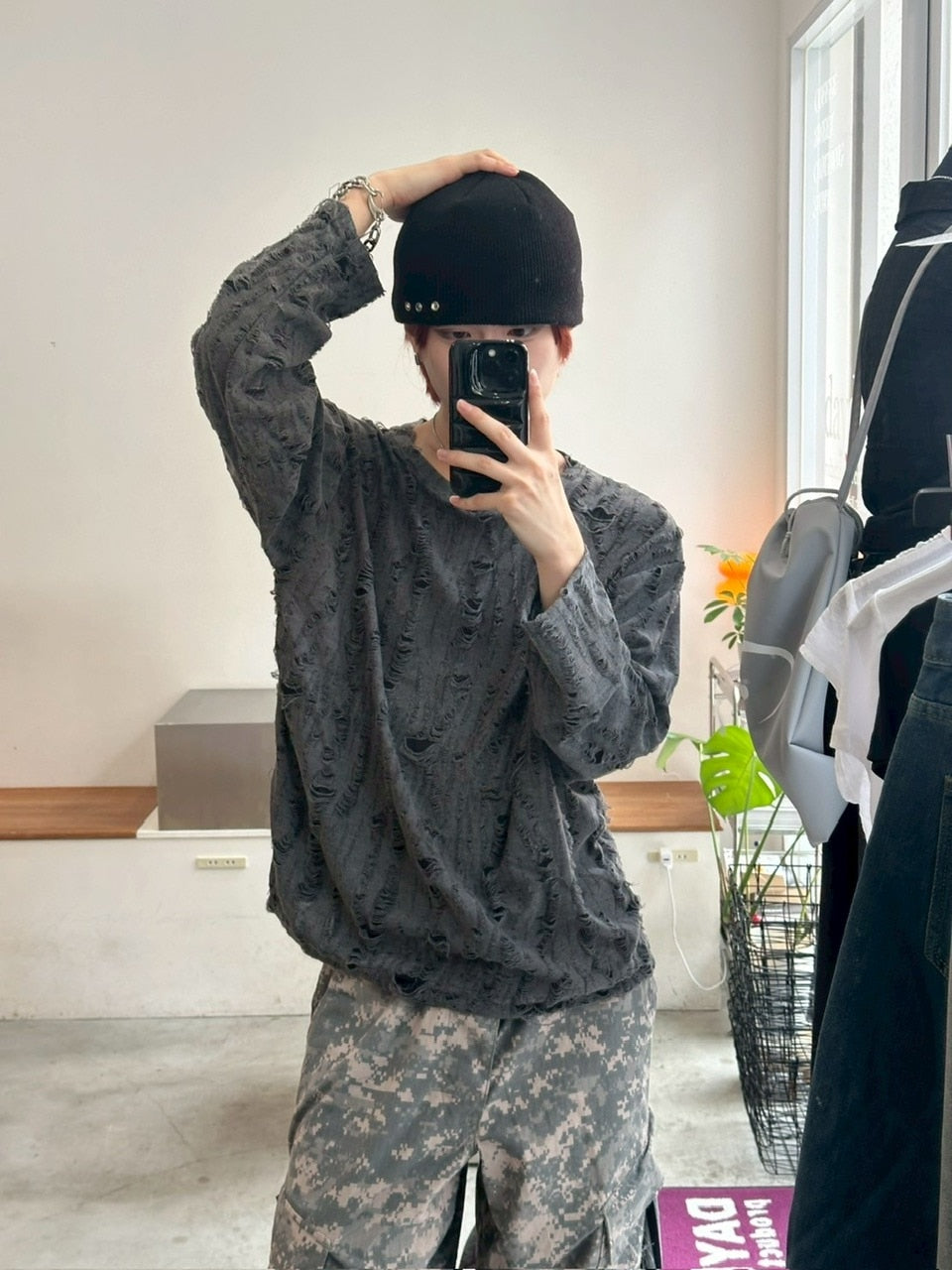 国際配送【LUV CODE】damage long sleeve tee (3color)