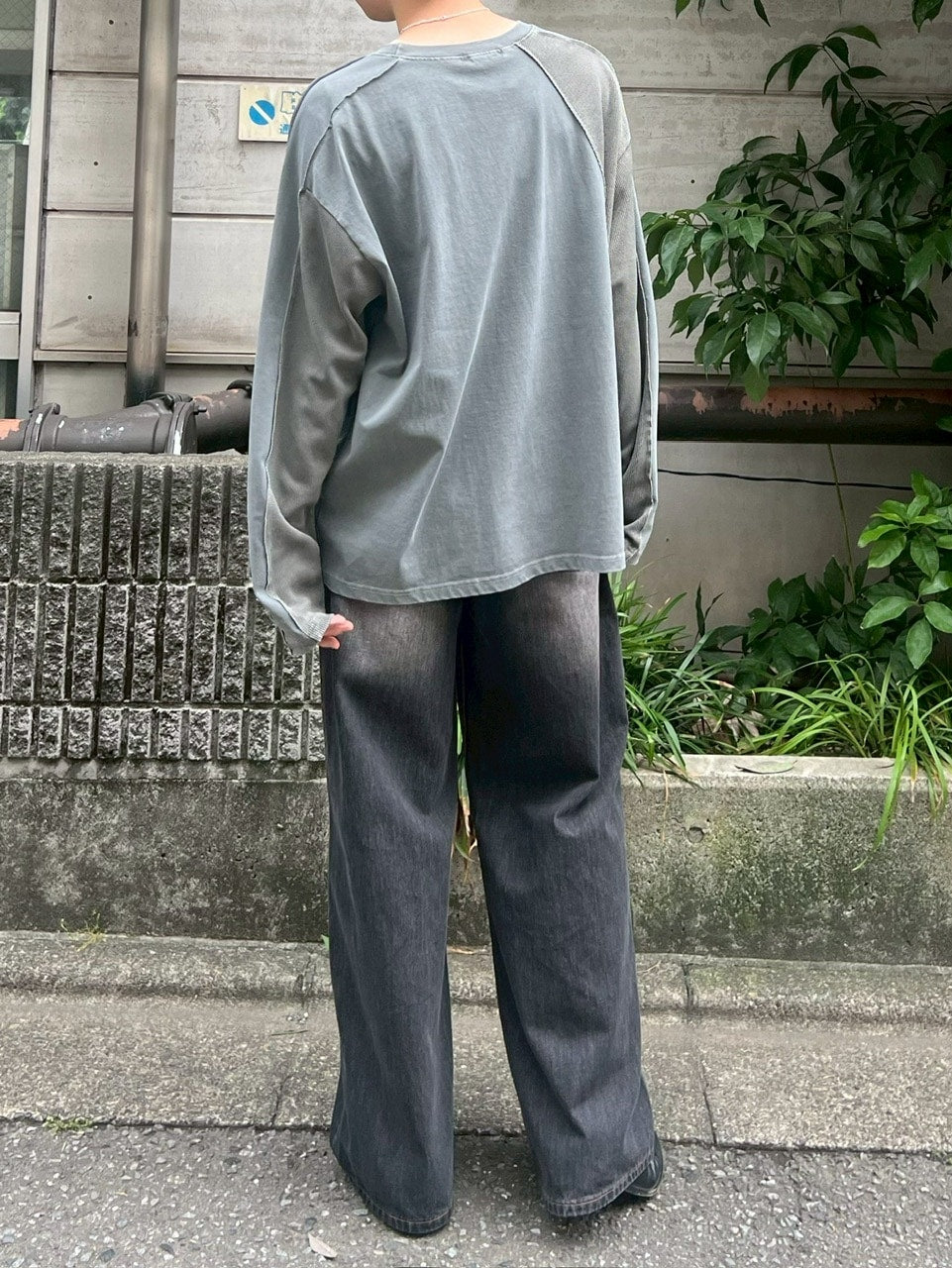 受注制【Chikashitsu +】switching waffle long sleeve (3color)
