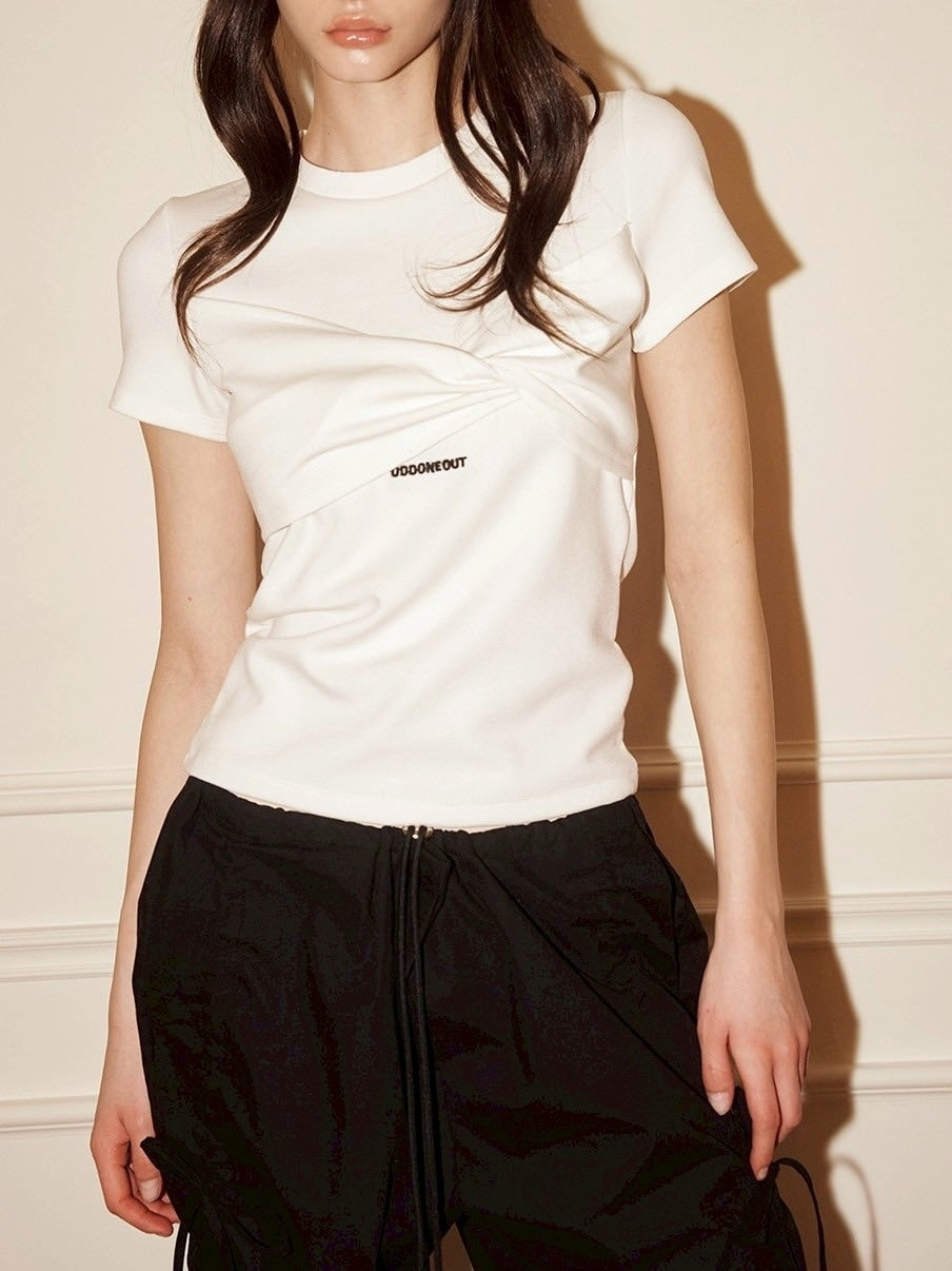 【ODDONEOUT】TWIST DRAPE STRING TOP / 【オッドワンアウト】ツイストドレープストリング半袖Tシャツ
