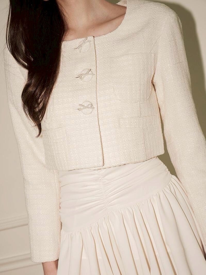 【ODDONEOUT】PEARL RIBBON TWEED JACKET / 【オッドワンアウト】パールリボンツイードジャケット