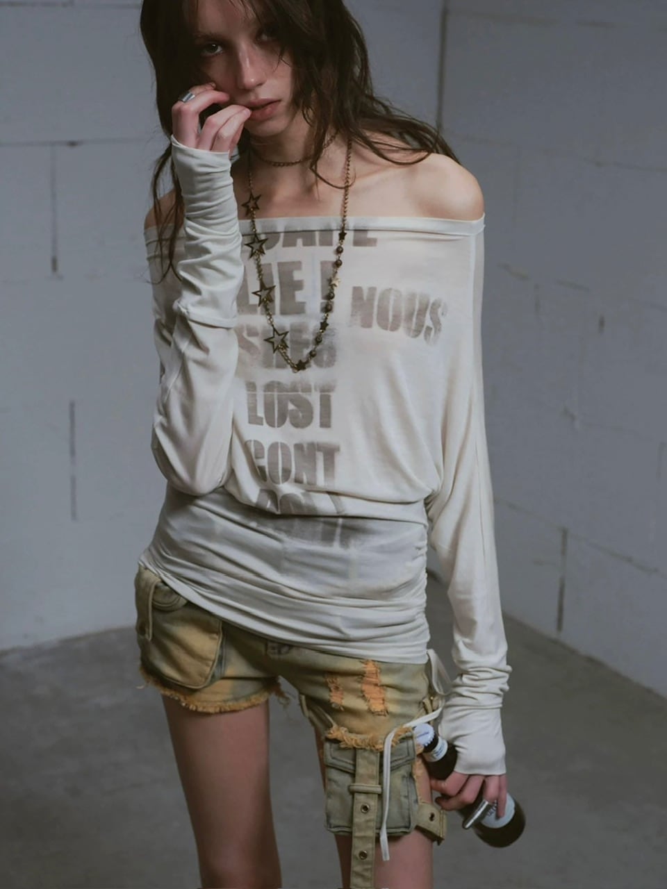 【Cest Nous】Blue-green faded denim shorts / 【セヌー】ウォッシングデニムショートパンツ