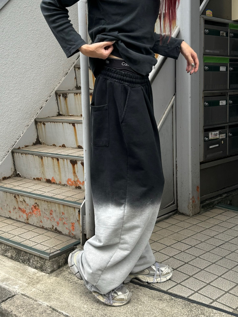 受注制【Chikashitsu +】gradation drawstring sweat pants / 【チカシツプラス】グラデーションドローコードスウェットパンツ