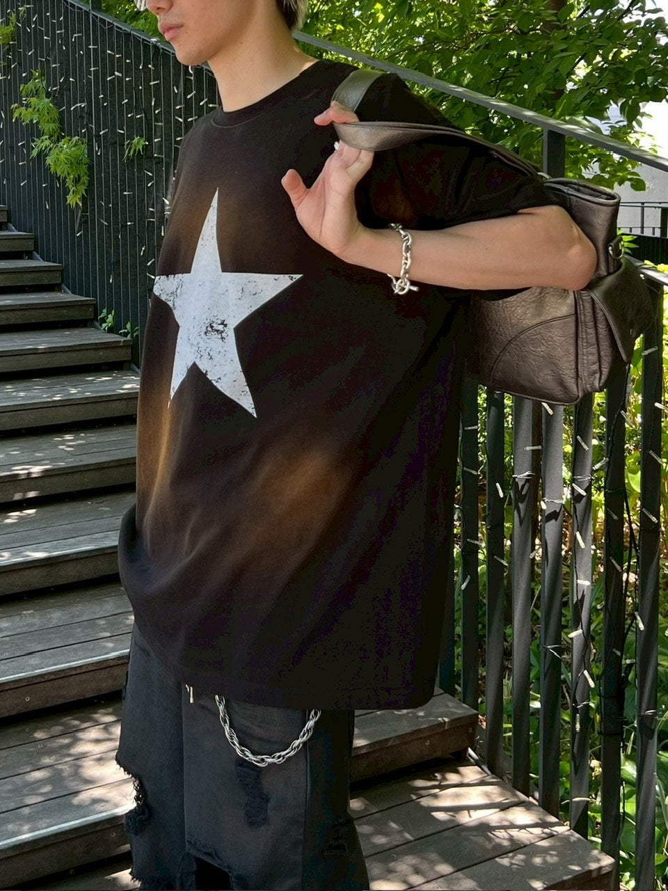 受注制【Chikashitsu +】pigment big star t-shirt (2color) / 【チカシツプラス】ピグメントビッグスタープリント半袖Tシャツ