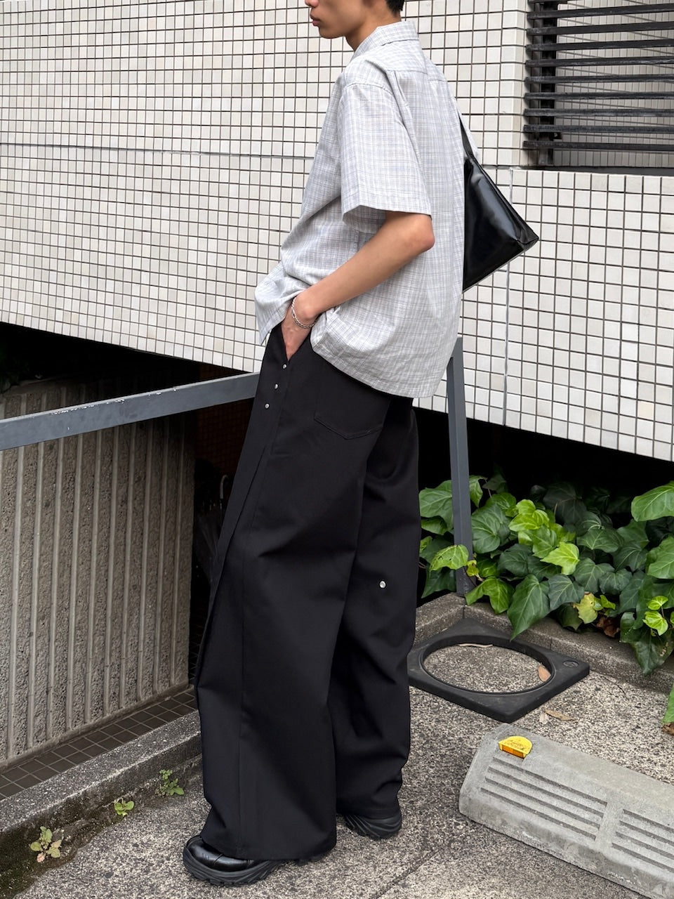 東京店WEB限定受注制【Chikashitsu +】Open collar check shirt (2color)