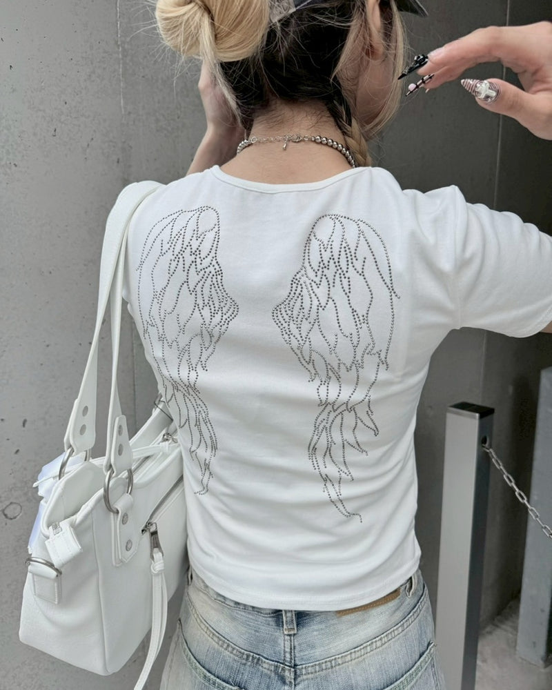【nmtc +】feather design tee (2color) / 【エヌエムティーシープラス】フェザーデザインプリント半袖Tシャツ