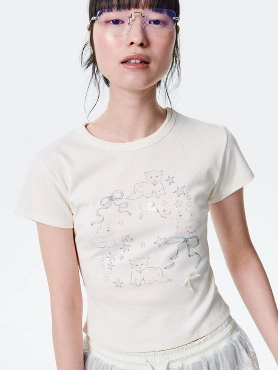 【runningHIGH】RIBBON CAT H/S TEE / 【ランニングハイ】リボンキャットプリント半袖Tシャツ