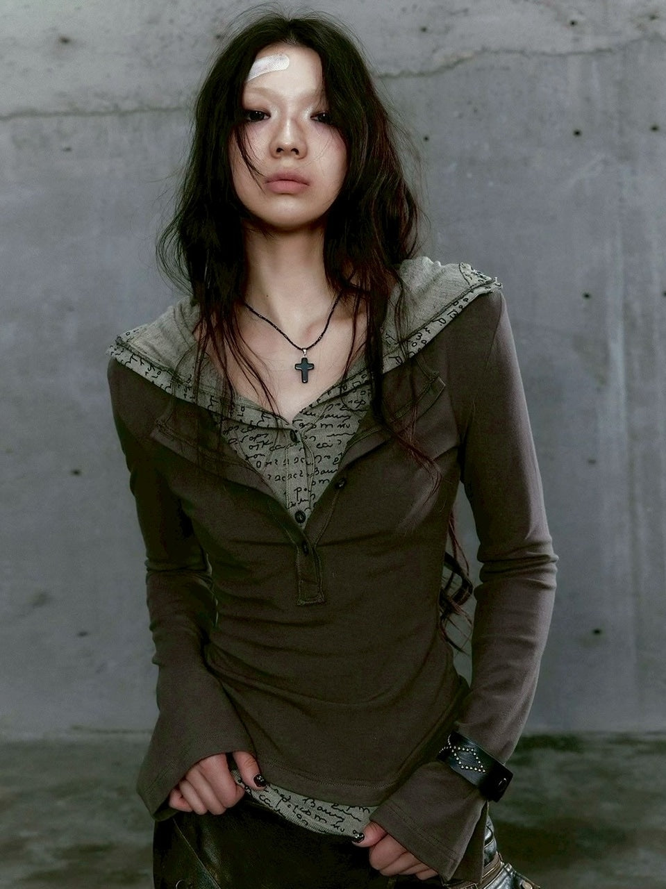 【Cest Nous】Two-in-One Hoodie / 【セヌー】レイヤードフード付き長袖トップス