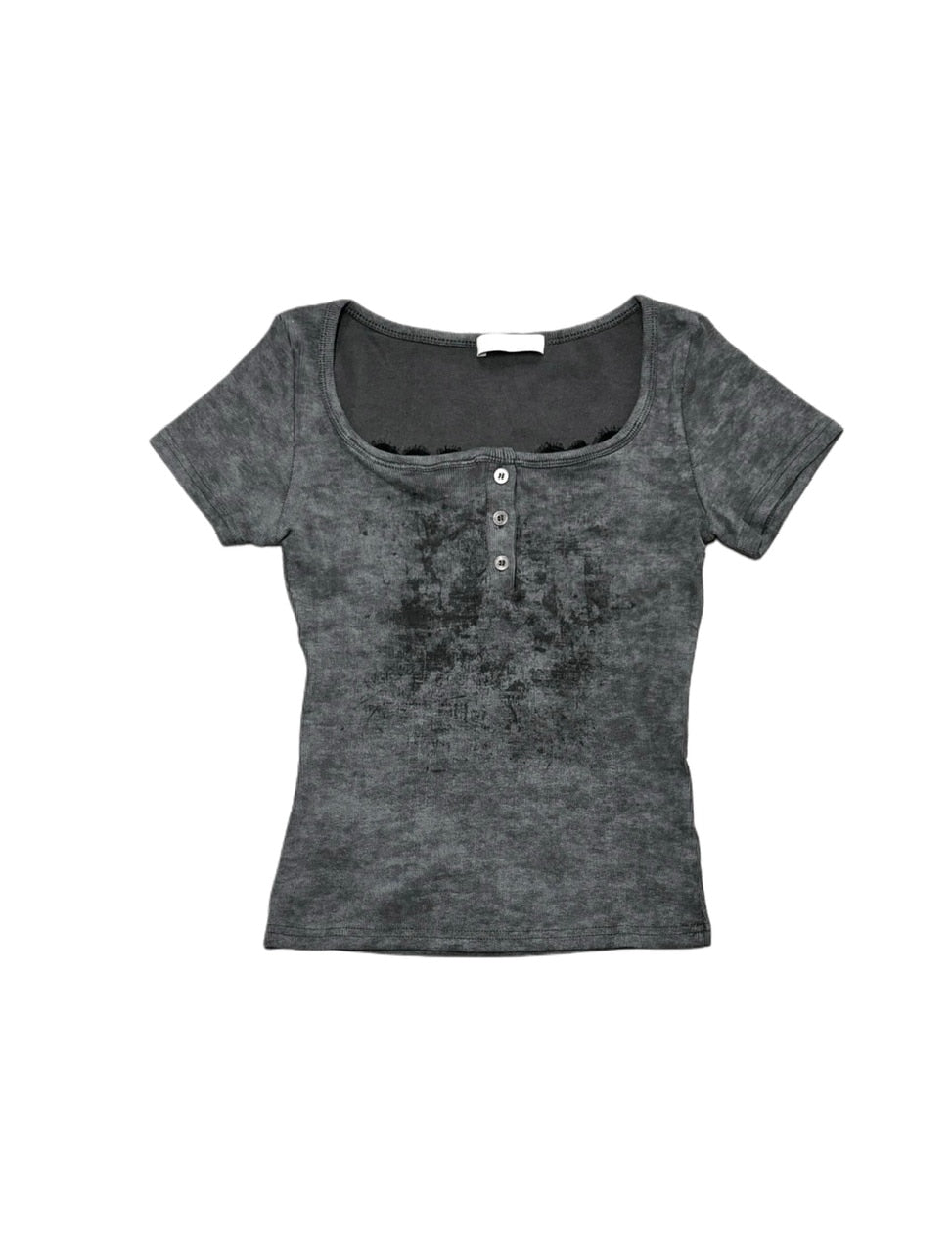 受注制【Never mind the XU】marble washed tee (3color) / 【ネバーマインド ザ エックスユー】マーブルウォッシュドヘンリーネックプリント半袖Tシャツ