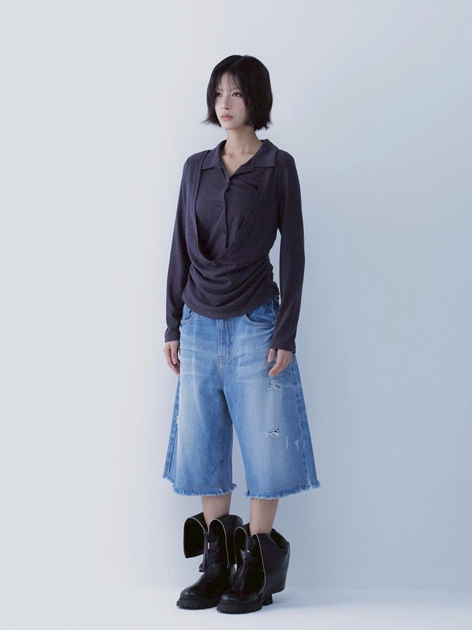 【SETSETSET】DRAPE SHIRT TOP