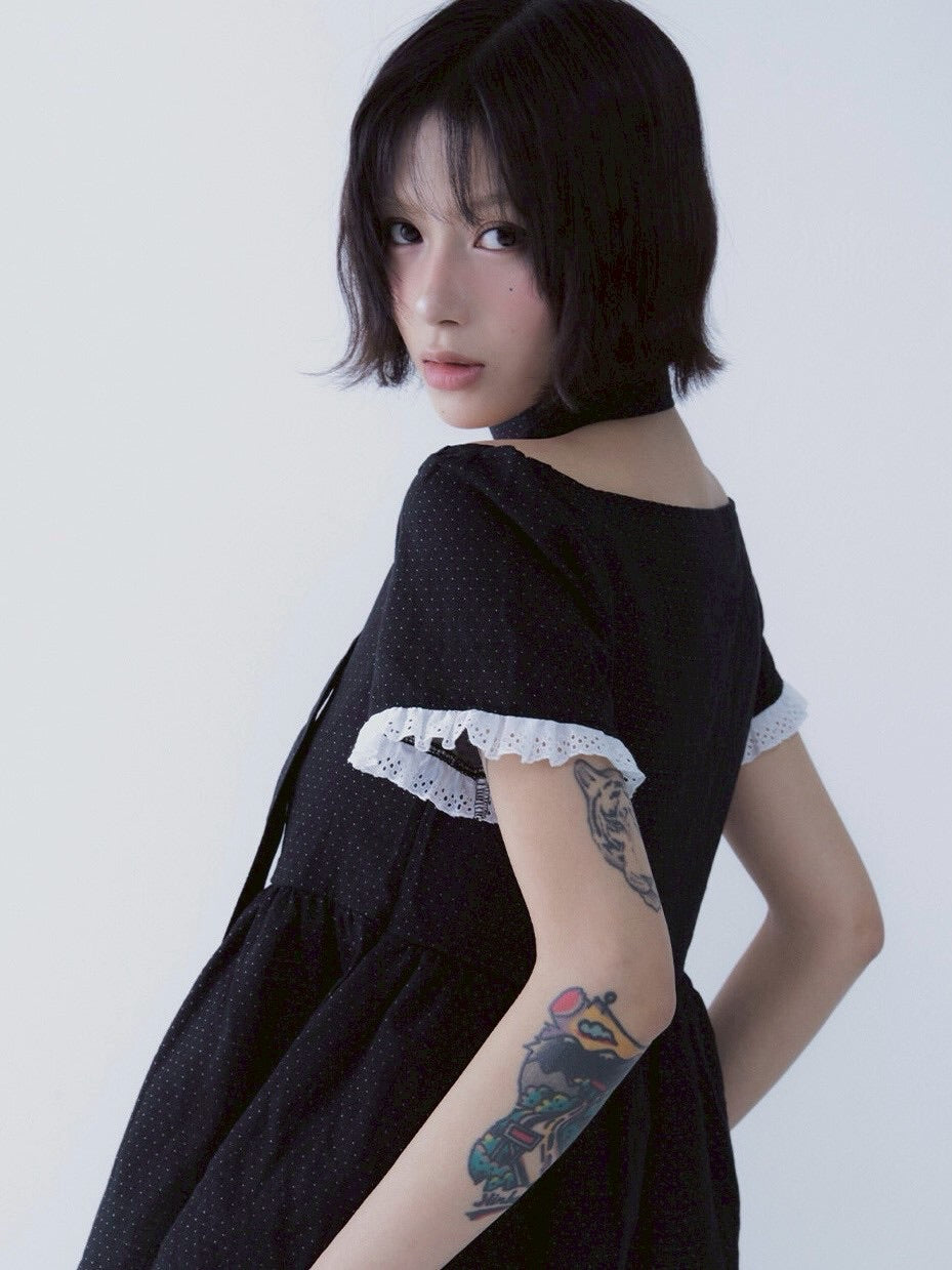 【SETSETSET】DOT MUFFLER FLARED BLOUSE