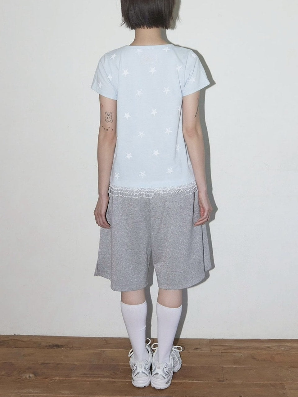 【FANCY CLUB】Lace Star Layered Tee / 【ファンシークラブ】レーススターレイヤード半袖Tシャツ