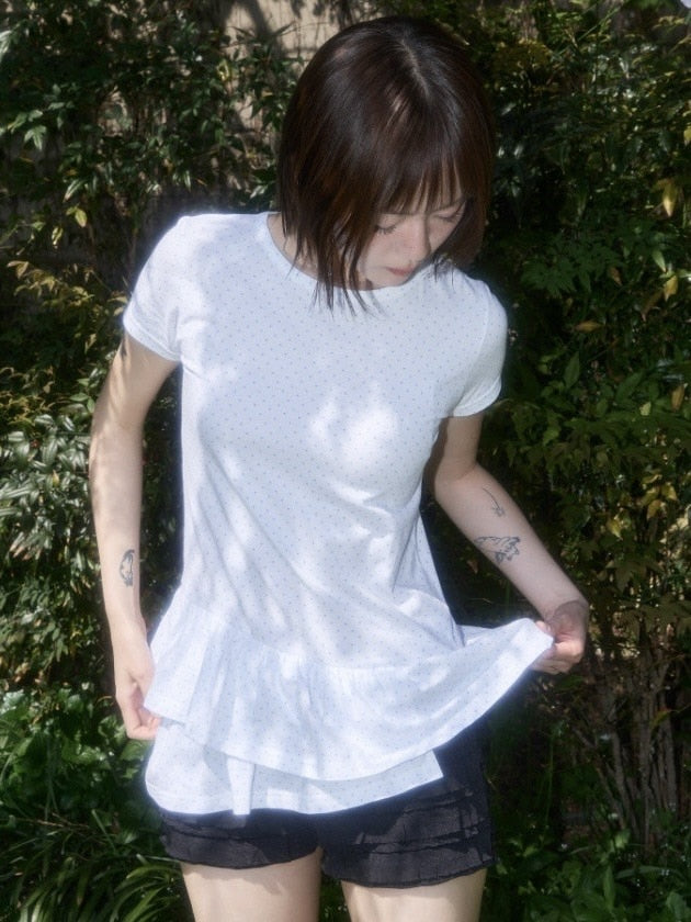 【FANCY CLUB】Frill Layered Dot Tee / フリルレイヤードドット半袖Tシャツ