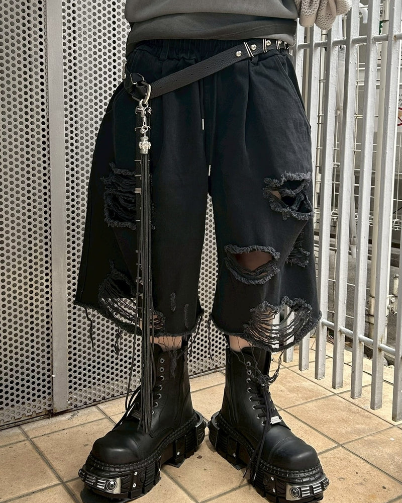 受注制【Never mind the XU】damage denim half pants
