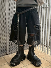 受注制【Never mind the XU】damage denim half pants