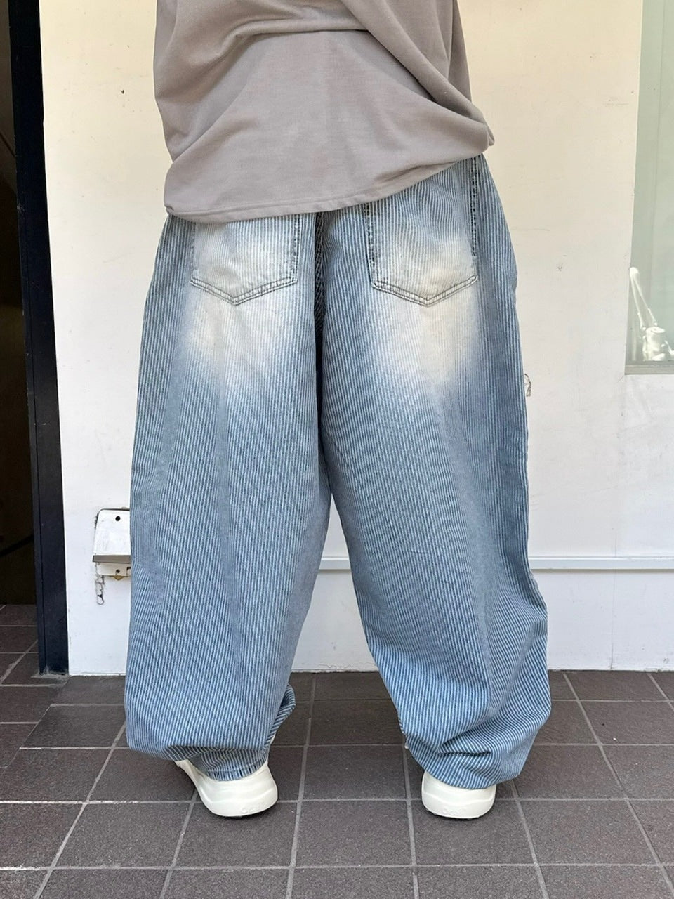 受注制【nmtc +】stripe wash wide denim pants (2color) / 【エヌエムティーシープラス】ストライプボーダーウォッシュワイドデニムパンツ