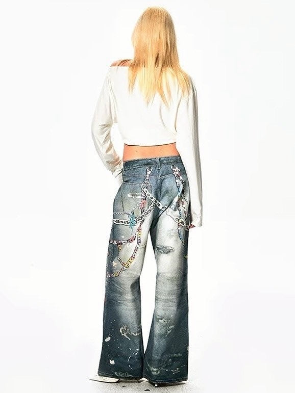 【DND4DES】Y2K CARTOON PENDANTS PRINT PANTS