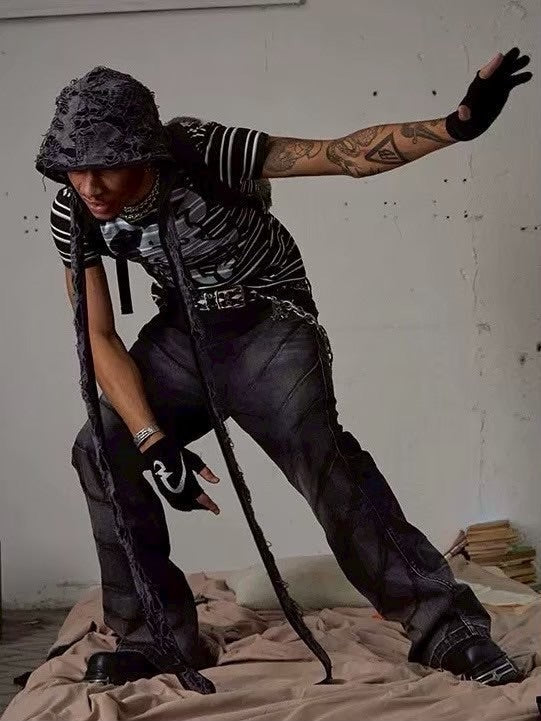 【DND4DES】RAT GRAFFITI STRIPED TIGHT T-SHIRT