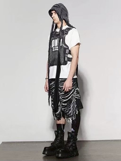 【DND4DES】HEAVILY DISTRESSED DENIM SHORTS