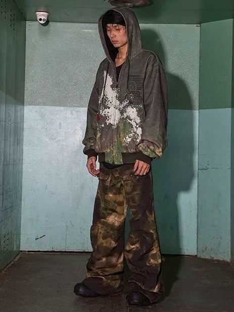 【DND4DES】CAMO DISTRESSED OVERSIZE CARGO PANTS