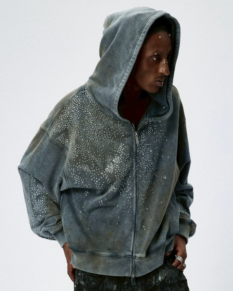 【DND4DES】DIAMOND DISTRESSED ZIP-UP HOODIE