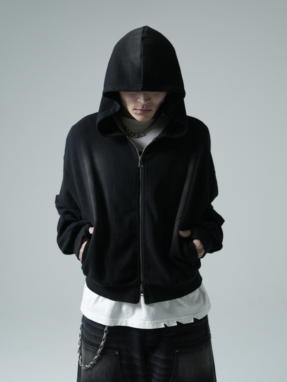 【CHIKASHITSU PLUS HIGH】Rust waffle zip up hoodie