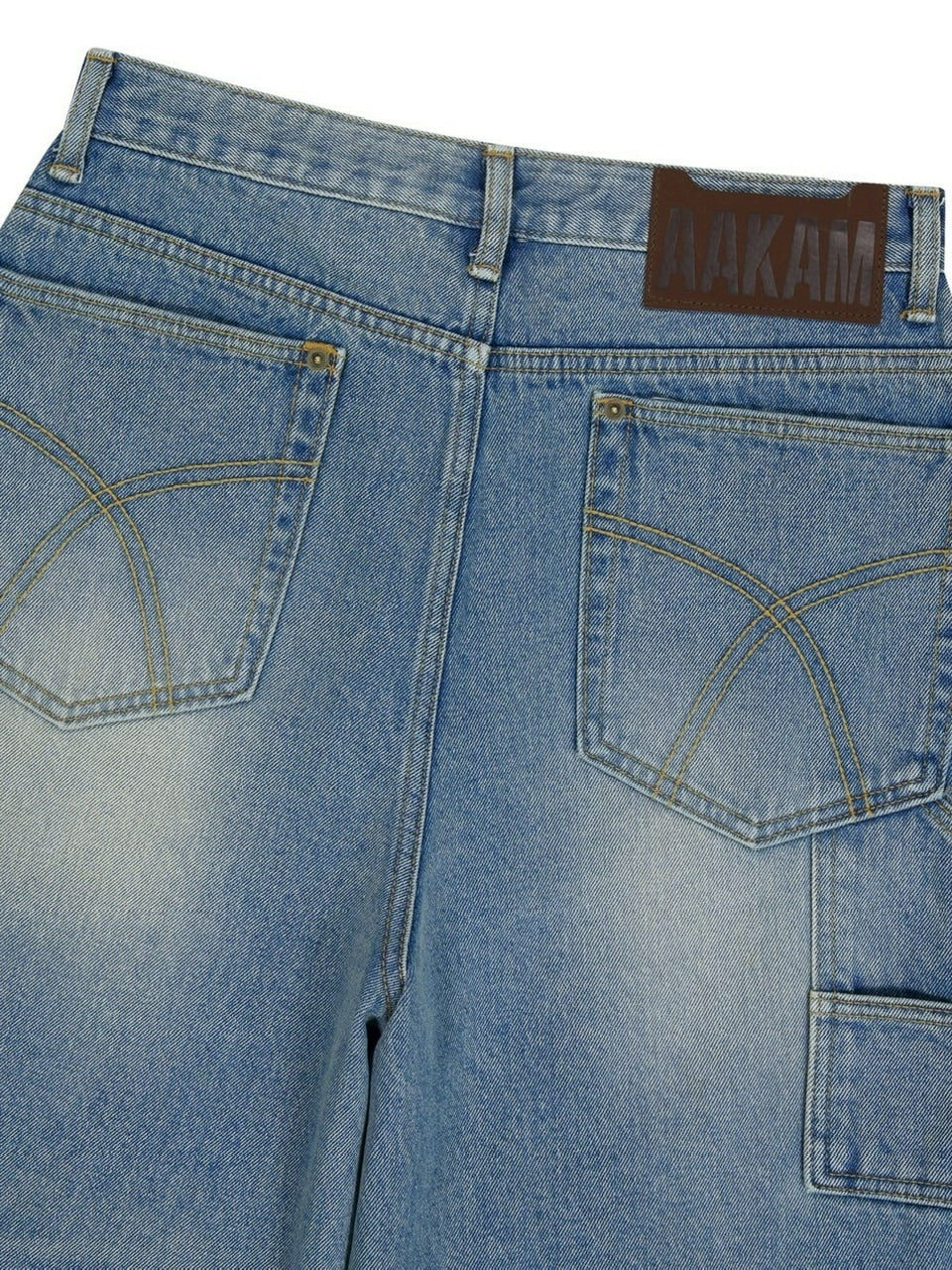 【AAKAM】Washed Double Knee Bermuda Denim Pants