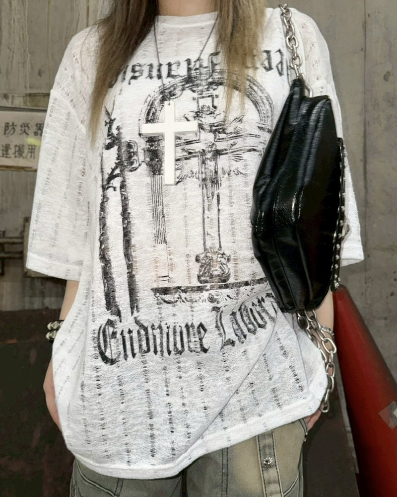 受注制【Never mind the XU】see-through short sleeve (4color) / 【ネバーマインドザエックスユー】シースルー半袖トップス