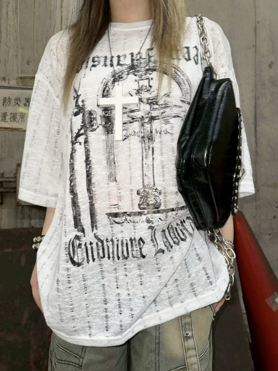 受注制【Never mind the XU】see-through short sleeve (4color) / 【ネバーマインドザエックスユー】シースルー半袖トップス