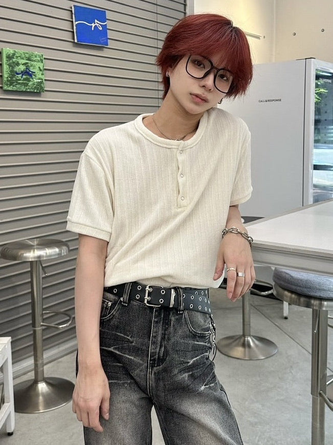 受注制【LUV CODE】henry neck half sleeve velours top (4color)