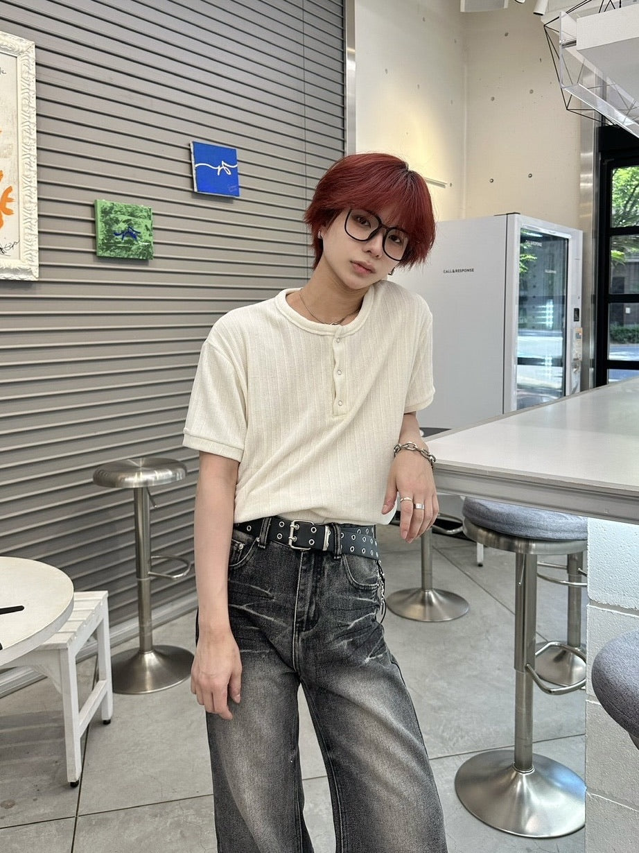 受注制【LUV CODE】henry neck half sleeve velours top (4color)