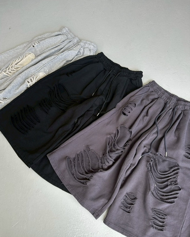 受注制【LUV CODE】damage sweat half pants (3color)